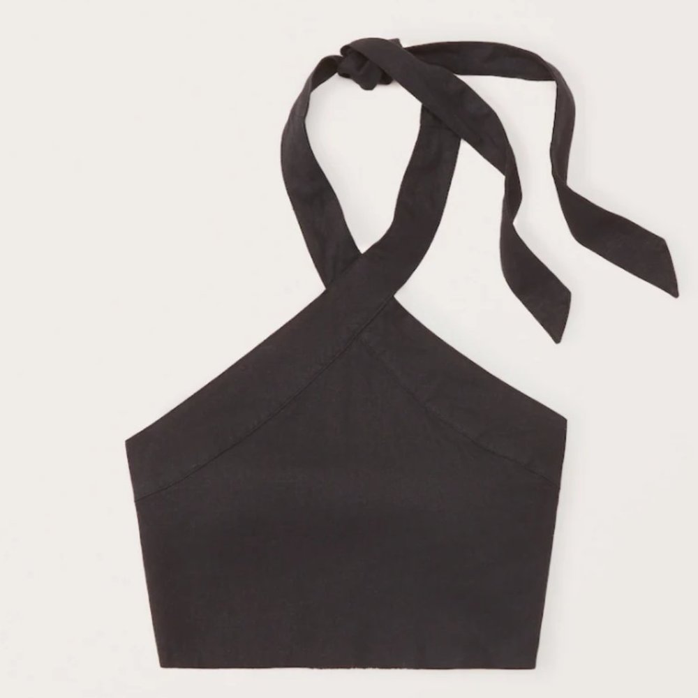 Abercrombie & Fitch Cropped Linen-Blend Halter Top